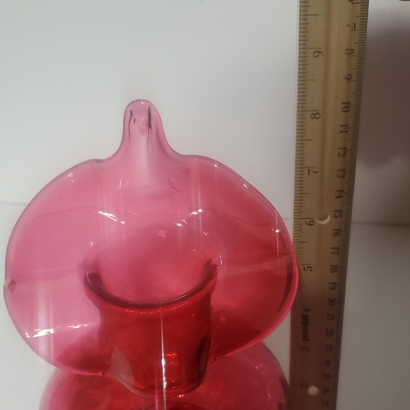 Vtg Fenton Cranberry Jack In The Pulpit Vase With Optic Swirl Pattern - Picture 4 of 7